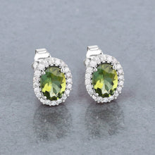 Load image into Gallery viewer, 1.92 Carat Genuine Green Tourmaline and White Diamond 14K White Gold Earrings
