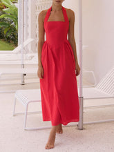 Load image into Gallery viewer, Black Ruched Halter Neck Midi Dress Sleek &amp; Sophisticated Dress For Women
