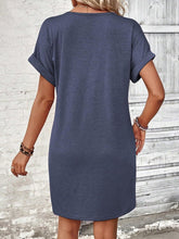 Load image into Gallery viewer, Elegant Button V-Neck Short Sleeve Dress Flattering Casual &amp; Office Wear Simple Dress
