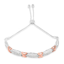 Load image into Gallery viewer, .925 Sterling Silver 1/4 Cttw Round-Cut Diamond X &amp; Tapered Bar Miracle-Set Bolo Bracelet (I-J Color, I3 Clarity) - Two Tone Rose Gold &amp; Silver
