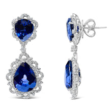 Load image into Gallery viewer, 18K White Gold Blue Sapphire and Diamond 2.00 Cttw Diamond Halo Drop and Dangle Earring (G-H Color, SI1-SI2 Clarity)
