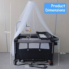 Load image into Gallery viewer, 6-in-1 Foldable Baby Crib with Activity Center Diaper Changing Table
