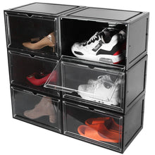 Load image into Gallery viewer, 6-Pack: Collapsible Shoe Box Stackable Shoe Storage Bin with Magnetic Door
