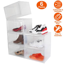 Load image into Gallery viewer, 6-Pack: Collapsible Shoe Box Stackable Shoe Storage Bin with Magnetic Door
