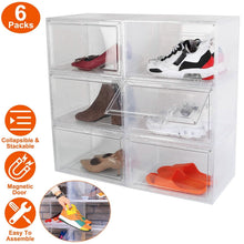 Load image into Gallery viewer, 6-Pack: Collapsible Shoe Box Stackable Shoe Storage Bin with Magnetic Door
