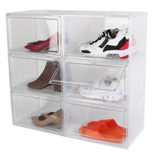 Load image into Gallery viewer, 6-Pack: Collapsible Shoe Box Stackable Shoe Storage Bin with Magnetic Door
