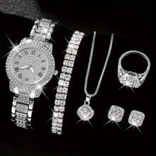 Load image into Gallery viewer, 6-Pieces: Elegant Women's Jewelry Set with Quartz Roman Numerals Watch
