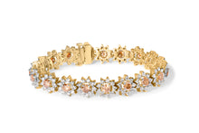 Load image into Gallery viewer, 14K Yellow Gold 8.00 Cttw Champagne Diamond Floral Cluster Halo Link Bracelet (H-I Color, I1-I2 Clarity)
