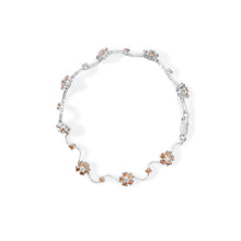 Load image into Gallery viewer, 10K White Gold 4.0 Cttw Champagne and White Diamond Floral Cluster and Station Link Bracelet (H-I Color, SI2-I1 Clarity) - 7" Inches
