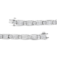 Load image into Gallery viewer, 14K White Gold 5.0 Cttw Princess Cut Diamond Invisible Set Alternating Size D Shaped Links Tennis Bracelet (H-I Color, SI2-I1 Clarity) - 7â€
