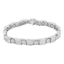 Load image into Gallery viewer, 14K White Gold 5.0 Cttw Princess-Cut Diamond Rectangular Alternating Station 7" Tennis Bracelet (G-H Color, SI1-SI2 Clarity)
