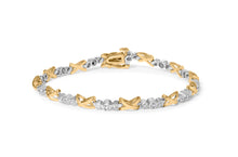 Load image into Gallery viewer, 10K Two-Tone Gold 1/2 Cttw Diamond Alternating 3 Stone and X-Link 7" Bracelet (I-J Color, I2-I3 Clarity)
