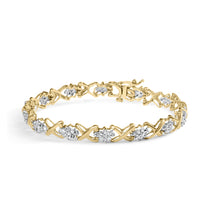 Load image into Gallery viewer, 10k Yellow Gold 2.00 Cttw Diamond Cluster and Alternating "X" Link Bracelet (I-J Color, I3 Clarity) - 7"
