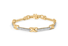 Load image into Gallery viewer, 10K Yellow Gold 1.00 Cttw Pave Set Diamond Bar and  X-Link 7" Bracelet (I-J Color, I3 Quality)
