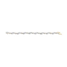 Load image into Gallery viewer, 10K Yellow and White Gold 3.00 Cttw Diamond Cluster and Wave Link Bracelet (I-J Color, I1-I2 Clarity) - 7.25"
