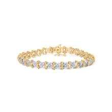 Load image into Gallery viewer, 10K Yellow Gold Plated .925 Sterling Silver 2.0 Cttw Round Diamond Cluster "X" Shaped Link Bracelet (H-I Color, I3 Clarity) - 7"
