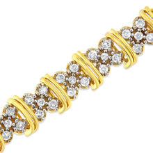 Load image into Gallery viewer, 10K Yellow Gold Plated .925 Sterling Silver 2.0 Cttw Round Diamond Cluster "X" Shaped Link Bracelet (H-I Color, I3 Clarity) - 7"
