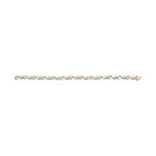 Load image into Gallery viewer, 10k Yellow Gold 3.00 Cttw Round-Cut and Baguette-Cut Floral Link 7.25" Bracelet (I-J Color, I1-I2 Clarity)
