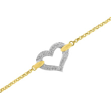 Load image into Gallery viewer, 10K Two Tone Gold 1/4 Cttw Diamond Encrusted Heart Charm 7" Bracelet (H-I Color, I1-I2 Clarity)
