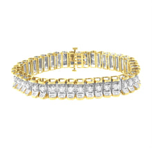 Load image into Gallery viewer, 14K Yellow and White Gold 5.0 Cttw Round &amp; Baguette Cut Diamond 7" Reflective Tennis Bracelet (H-I Color, I1-I2 Clarity)
