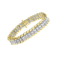 Load image into Gallery viewer, 14K Yellow and White Gold 5.0 Cttw Round &amp; Baguette Cut Diamond 7" Reflective Tennis Bracelet (H-I Color, I1-I2 Clarity)
