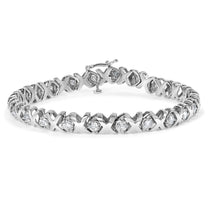 Load image into Gallery viewer, 10k White Gold 2.00 Cttw Round-Cut Diamond "XOXO" Link 7" Bracelet (I-J Color, I2-I3 Clarity)
