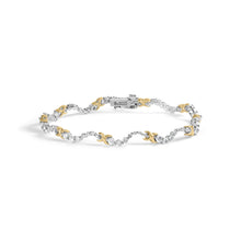 Load image into Gallery viewer, 10K Two-Tone 2.00 Cttw Diamond "X" and Wave Link Bracelet (H-I Color, I1-I2 Clarity) - 7" Inches
