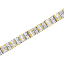 Load image into Gallery viewer, 10K Yellow Gold 4.0 Cttw Alternating Baguette &amp; Round Cut Diamond Bezel- &amp; Prong-Set 7" Tennis Bracelet (G-H Color, SI1-SI2 Clarity)
