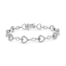Load image into Gallery viewer, .925 Sterling Silver 1/4 Cttw Round-Cut Diamond Alternating Heart and Leaf Link Bracelet (I-J Color, I3 Clarity) - Size 7.25"
