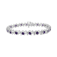 Load image into Gallery viewer, .925 Sterling Silver, Lab-Grown Gemstone and 4 Cttw Round Diamond Tennis Bracelet (H-I Color, I1-I2 Clarity) - Created Blue Sapphire, September Birthstone
