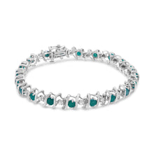 Load image into Gallery viewer, .925 Sterling Silver, Lab-Grown Gemstone and 4 Cttw Round Diamond Tennis Bracelet (H-I Color, I1-I2 Clarity) - Created Blue Sapphire, September Birthstone

