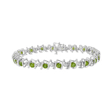 Load image into Gallery viewer, .925 Sterling Silver, Lab-Grown Gemstone and 4 Cttw Round Diamond Tennis Bracelet (H-I Color, I1-I2 Clarity) - Created Blue Sapphire, September Birthstone
