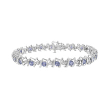 Load image into Gallery viewer, .925 Sterling Silver, Lab-Grown Gemstone and 4 Cttw Round Diamond Tennis Bracelet (H-I Color, I1-I2 Clarity) - Created Blue Sapphire, September Birthstone
