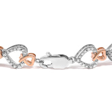 Load image into Gallery viewer, 10K Rose Gold Plated Sterling Silver 1/4 Cttw Diamond Heart Link Bracelet
