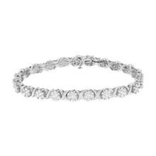 Load image into Gallery viewer, 14K White Gold 4 7/8 Cttw Round Brilliant-Cut Diamond Round Cluster &amp; X-Link 7" Tennis Bracelet (I-J Color, SI2-I1 Clarity)
