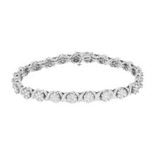 Load image into Gallery viewer, 14K White Gold 4 7/8 Cttw Round Brilliant-Cut Diamond Round Cluster &amp; X-Link 7" Tennis Bracelet (I-J Color, SI2-I1 Clarity)
