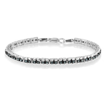 Load image into Gallery viewer, Black Rhodium over .925 Sterling Silver 1.0 Cttw Rose Cut Diamond Double-Link 7" Tennis Bracelet (Blue Color, I1-I2 Clarity)
