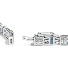 Load image into Gallery viewer, 14K White Gold Princess-Cut white and Blue Diamond 3.00 cttw Fashion Link Bracelet (H-I Color, SI1-SI2 Clarity)
