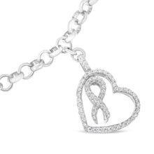 Load image into Gallery viewer, .925 Sterling Silver 1/4 Cttw Diamond-Accented Heart and Ribbon Charm 7" Link Chain Bracelet (H-I Color, I1-I2 Clarity)
