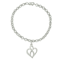 Load image into Gallery viewer, .925 Sterling Silver Open Heart with Center Vertical Infinity Chain Charm Bracelet - Size 7"
