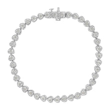 Load image into Gallery viewer, .925 Sterling Silver 1.0 Cttw Miracle Set Diamond Heart-Link 7" Tennis Bracelet (I-J Color, I2-I3 Clarity)
