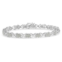 Load image into Gallery viewer, .925 Sterling Silver 1-1/2 Cttw Diamond Cluster X Link 7" Tennis Bracelet (I-J color, I3 clarity)
