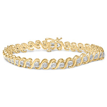 Load image into Gallery viewer, 14K Yellow Gold Plated .925 Sterling Silver 1/2 Cttw Round Miracle-Set Diamond S-Curve Tennis Bracelet (I-J Color, I3 Clarity) - 7"
