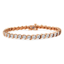 Load image into Gallery viewer, 14K Rose Gold Plated .925 Sterling Silver 1/10 Cttw Diamond Round Miracle Plate and "S" Link Tennis Bracelet (I-J Color, I2- I3 Clarity) - 7"
