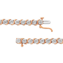 Load image into Gallery viewer, 14K Rose Gold Plated .925 Sterling Silver 1/10 Cttw Diamond Round Miracle Plate and "S" Link Tennis Bracelet (I-J Color, I2- I3 Clarity) - 7"
