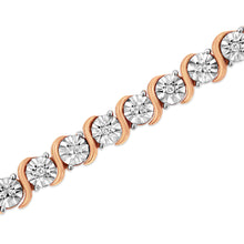 Load image into Gallery viewer, 14K Rose Gold Plated .925 Sterling Silver 1/10 Cttw Diamond Round Miracle Plate and "S" Link Tennis Bracelet (I-J Color, I2- I3 Clarity) - 7"
