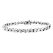 Load image into Gallery viewer, 14K Rose Gold Plated .925 Sterling Silver 1/10 Cttw Diamond Round Miracle Plate and "S" Link Tennis Bracelet (I-J Color, I2- I3 Clarity) - 7"

