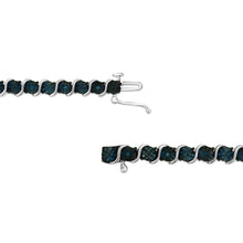 Load image into Gallery viewer, .925 Sterling Silver 1/10 Cttw Miracle-Set Treated Blue Color Diamond Miracle Plate "S" Link Tennis Bracelet (Blue Color, I2- I3 Clarity) - 7.25"
