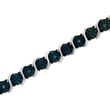 Load image into Gallery viewer, .925 Sterling Silver 1/10 Cttw Miracle-Set Treated Blue Color Diamond Miracle Plate "S" Link Tennis Bracelet (Blue Color, I2- I3 Clarity) - 7.25"
