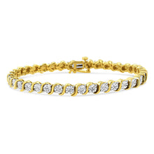 Load image into Gallery viewer, 14K Rose Gold Plated .925 Sterling Silver 1/10 Cttw Diamond Round Miracle Plate and "S" Link Tennis Bracelet (I-J Color, I2- I3 Clarity) - 7"
